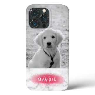 Custom Pet Photo &amp; Faux Marble Texture With Pink iPhone 13 Pro Case
