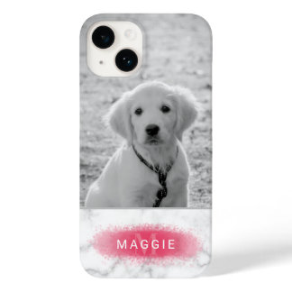 Custom Pet Photo &amp; Faux Marble Texture With Pink Case-Mate iPhone 14 Case