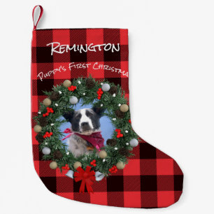 Custom Pet Photo First Christmas Wreath Template Small Christmas Stocking