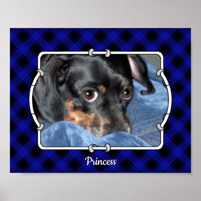 Custom Pet Photo Frame Classic Blue & Black Plaid Poster (Front)