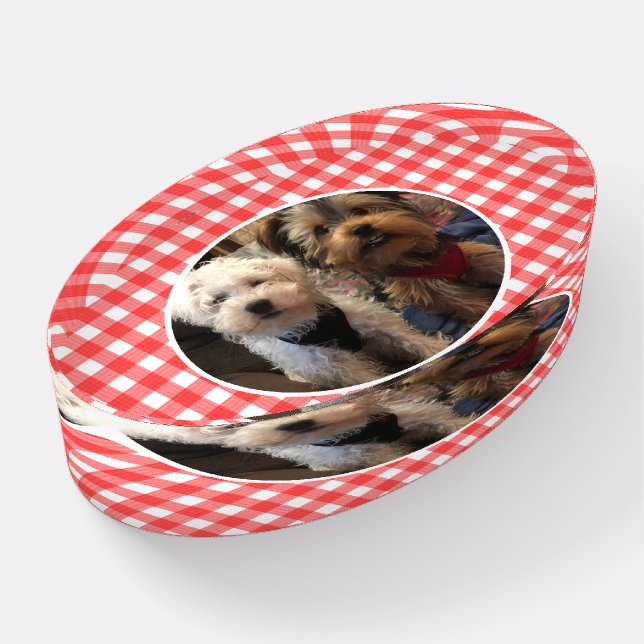 Custom Pet Photo Frame Country Red Buffalo Plaid Paperweight (Angled)