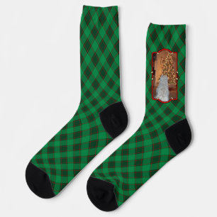 Custom Pet Photo Frame Red Green Plaid Christmas Socks