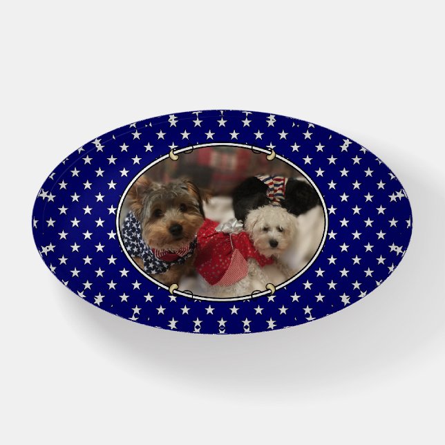 Custom Pet Photo Frame USA American Flag Patriotic Paperweight (Front)