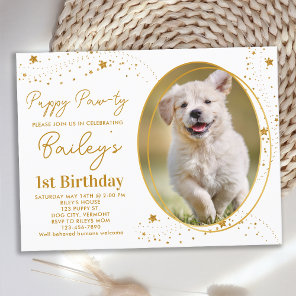 Custom Pet Photo Gold Stars Puppy Dog Birthday Invitation Postcard