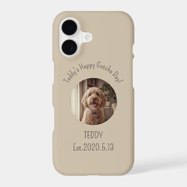 Custom Pet Photo Happy Gotcha Day Beige iPhone Case (Back)