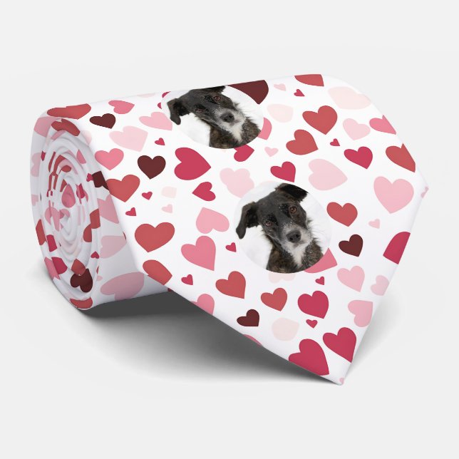 Custom Pet Photo Hearts Valentine's Day Neck Tie (Rolled)