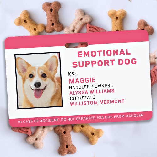 Custom Pet Photo ID Emotional Support Dog  Badge