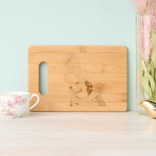 Custom Pet Photo Laser Etched Bamboo Wooden Engraved Cutting Board (Upright)