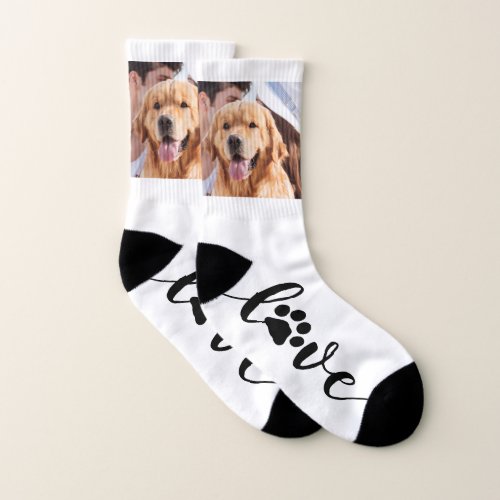 Custom Pet Photo Love Paw Print Cute Dog  Socks