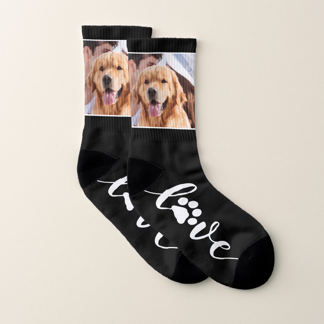 Custom Pet Photo Love Paw Print Dog Socks | Zazzle