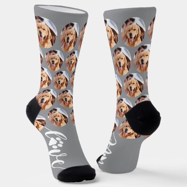 Custom Pet Photo Love Paw Print Novelty Dog Socks (Angled)