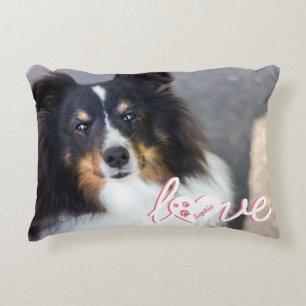 Custom Pet Photo & Love Text With Paws & Name Accent Pillow