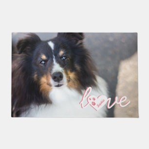 Custom Pet Photo & Love Text With Paws & Name Doormat