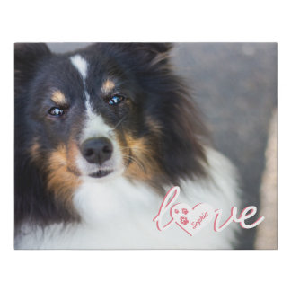 Custom Pet Photo &amp; Love Text With Paws &amp; Name Faux Canvas Print
