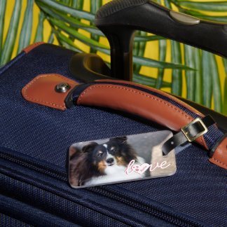 Custom Pet Photo &amp; Love Text With Paws &amp; Name Luggage Tag