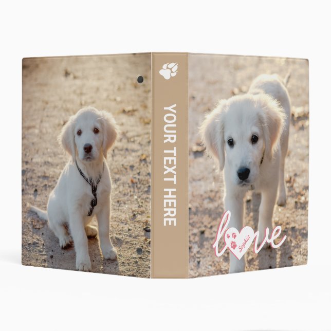 Custom Pet Photo & Love Text With Paws & Name Mini Binder (Background)