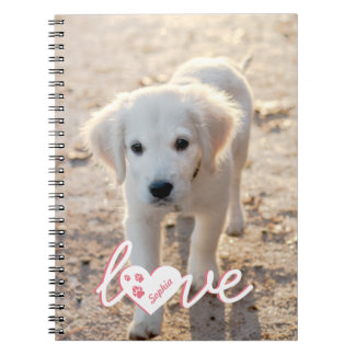 Custom Pet Photo &amp; Love Text With Paws &amp; Name Notebook