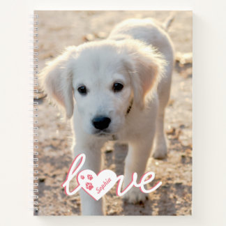 Custom Pet Photo &amp; Love Text With Paws &amp; Name Notebook