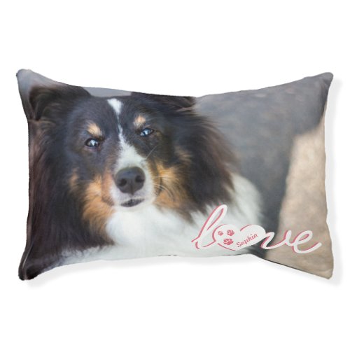 Custom Pet Photo  Love Text With Paws  Name Pet Bed