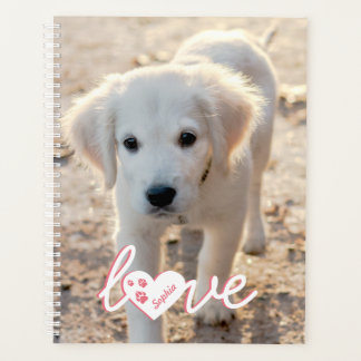 Custom Pet Photo &amp; Love Text With Paws &amp; Name Planner
