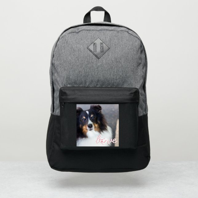 Custom Pet Photo & Love Text With Paws & Name Port Authority® Backpack (Front)