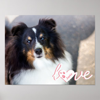 Custom Pet Photo &amp; Love Text With Paws &amp; Name Poster
