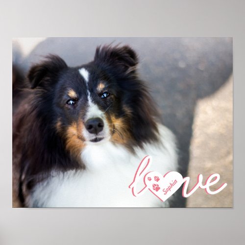 Custom Pet Photo  Love Text With Paws  Name Poster