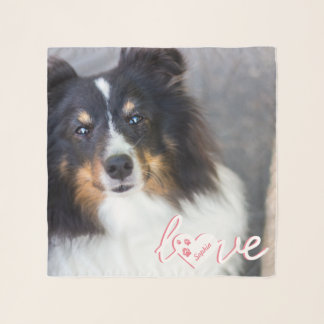 Custom Pet Photo &amp; Love Text With Paws &amp; Name Scarf