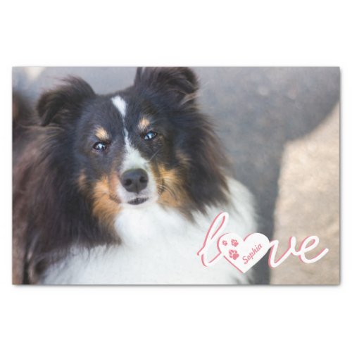 Custom Pet Photo  Love Text With Paws  Name Tissue Paper