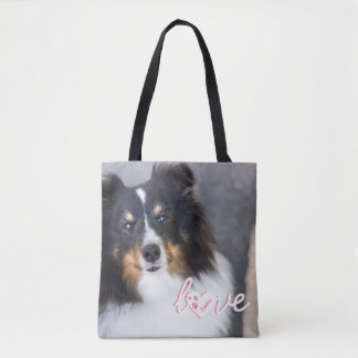 Custom Pet Photo &amp; Love Text With Paws &amp; Name Tote Bag