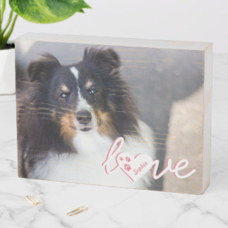 Custom Pet Photo &amp; Love Text With Paws &amp; Name Wooden Box Sign