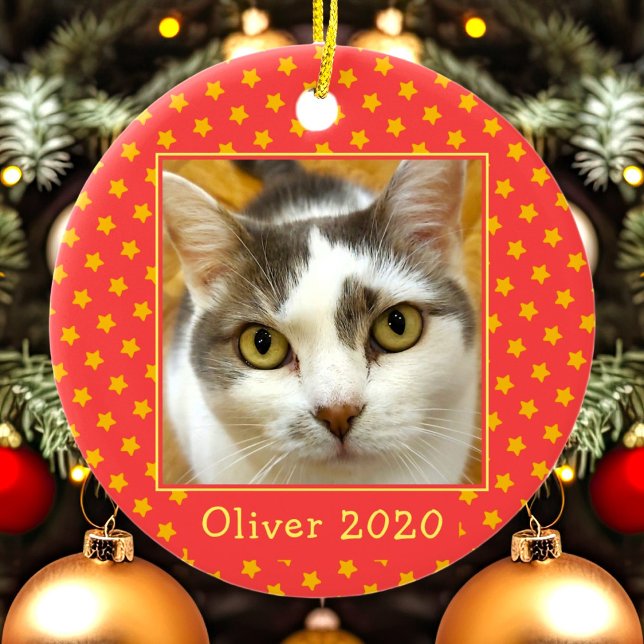 Custom Pet Photo Memorial Christmas Ceramic Ornament (Creator Uploaded)