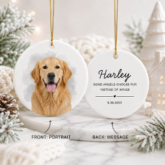 Custom Pet Photo Memorial Keepsake Watercolor Gray Ceramic Ornament