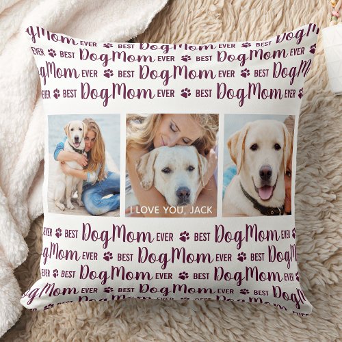 Custom Pet Photo Modern Best Dog Mom Ever  Throw Pillow