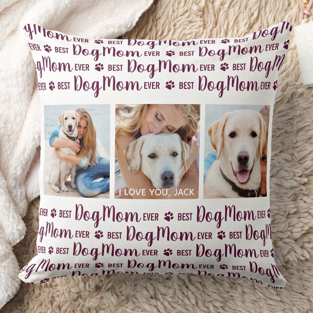 Custom Pet Photo Modern Best Dog Mom Ever  Throw Pillow (Creator Uploaded)