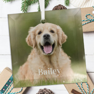 Custom Pet Photo Modern Simple Dog Lover Glass Ornament