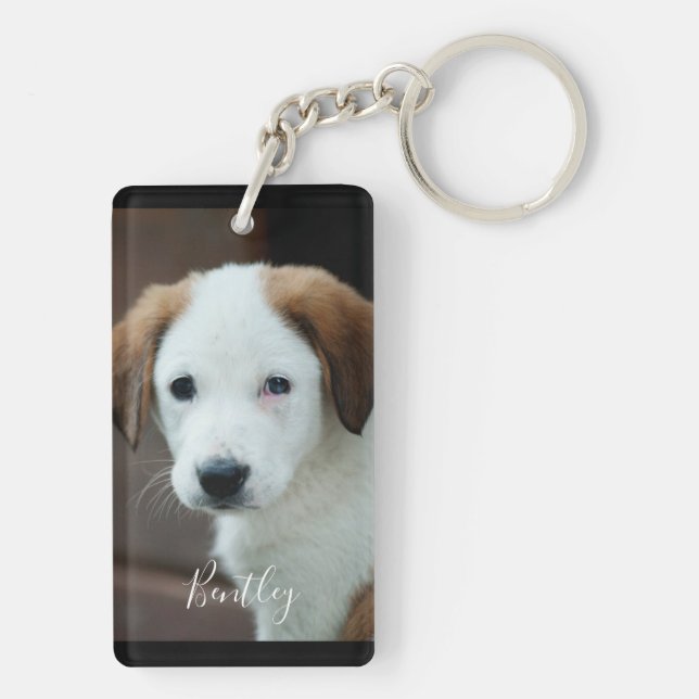 Custom pet photo modern simple personalized  keychain (Back)