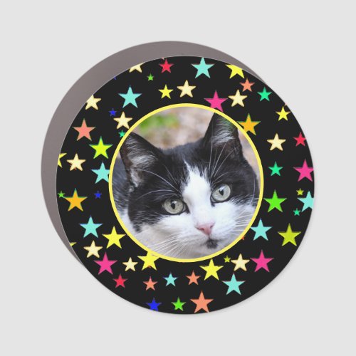 Custom Pet Photo  Multicolored Stars on Black Car Car Magnet