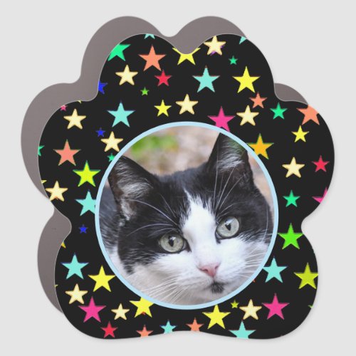 Custom Pet Photo  Multicolored Stars on Black Car Magnet