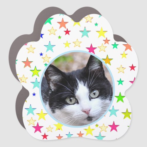 Custom Pet Photo  Multicolored Stars on White Car Magnet