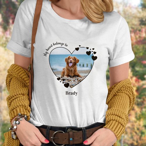 Custom Pet Photo My Heart Belongs To Dog Lover T_Shirt