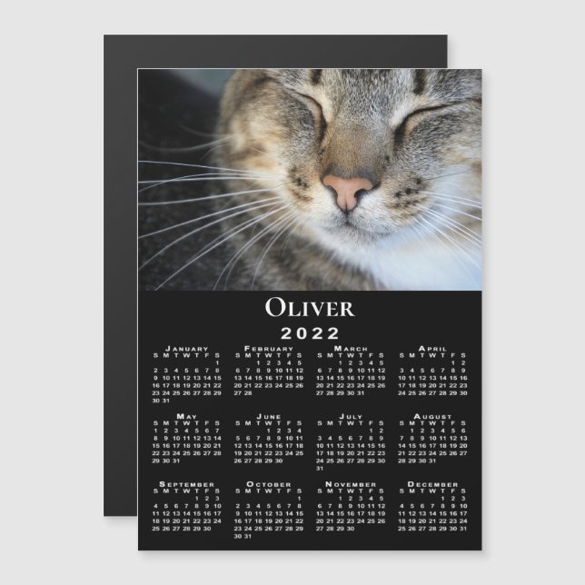 Custom Pet Photo Name 2022 Calendar Black Magnet (Front/Back)