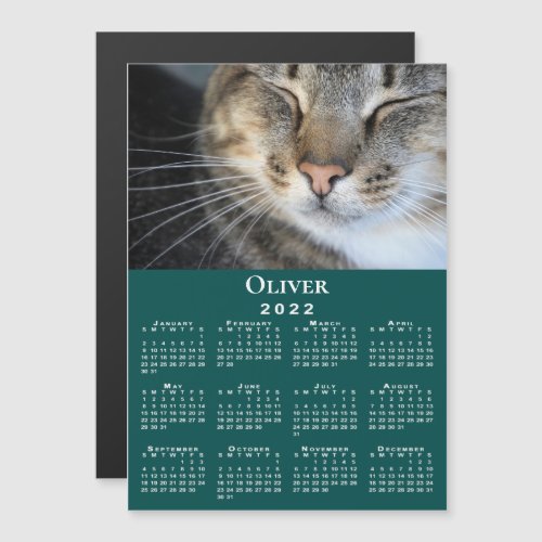 Custom Pet Photo Name 2022 Calendar Teal Magnet