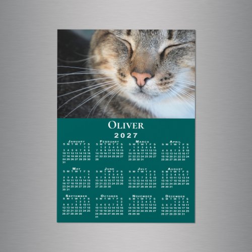 Custom Pet Photo Name 2027 Calendar Teal Magnet