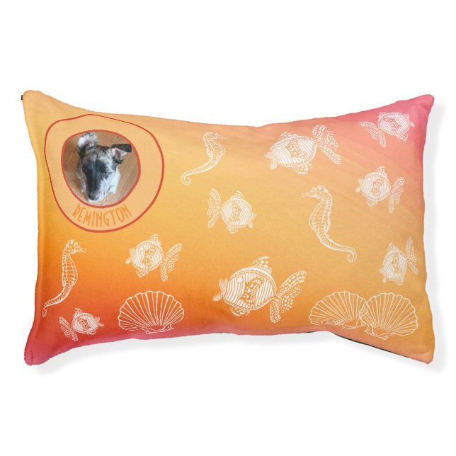 Custom Pet Photo Name Beach Aquatic Marine Life Pet Bed (Front)