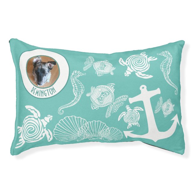 Custom Pet Photo Name Beach Aquatic Marine Life Pet Bed (Front)