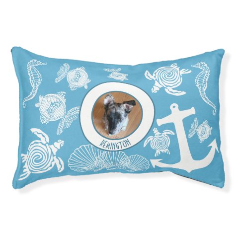 Custom Pet Photo Name Blue Beach Marine Life