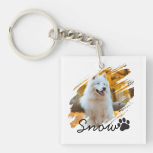 Custom Pet Photo & Name Modern Brushstroke Mug Keychain