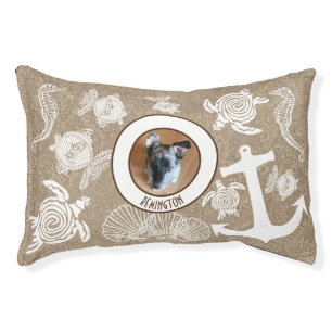 Custom Pet Photo Name Sandy Beach Marine Life Pet Bed