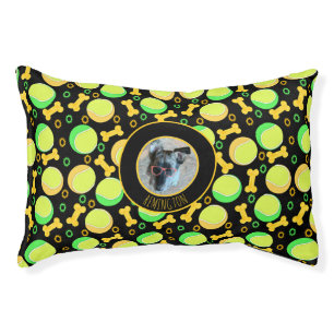 Custom Pet Photo Name Tennis Balls and Dog Bones Pet Bed